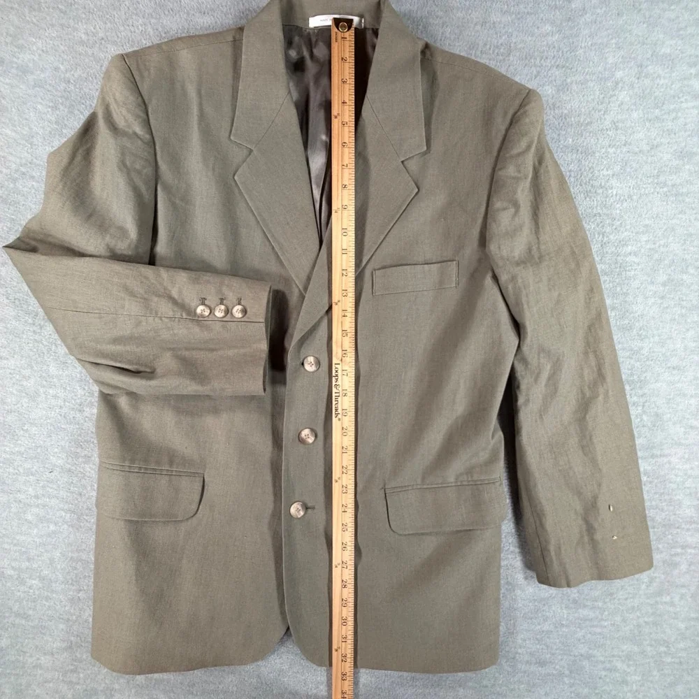 Perry Ellis Linen Blend Blazer Mens M Olive green 3-Button Sport Coat Jacket 42R